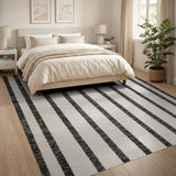 Geometric Modern Black and White Bold Black White Vertical Stripe Woven Rug