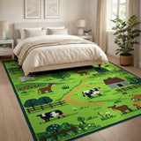 Whimsical Farm Pasture Kids Cartoon Area Rug