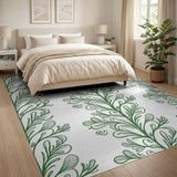 Elegant Green Fern Foliage Line Art Rug
