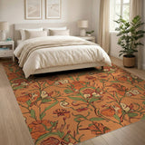 Whimsical Orange Floral Book Garden Rug