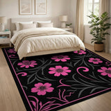 Pink Floral Vintage Area Rug on Black