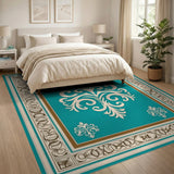 Elegant Teal Damask Medallion Area Rug