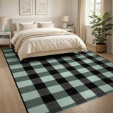 Teal Black Plaid Check Area Rug