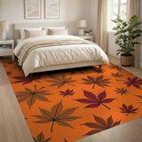 Orange Vibrant Orange Maple Leaf Pattern Area Rug