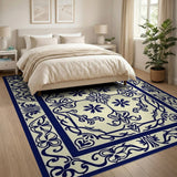 Traditional Persian Blue and Teal Navy Blue Ornate Floral Medallion Rug