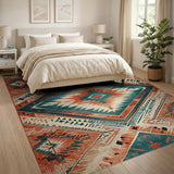 Southwestern Terracotta Teal Geometric Area Rug