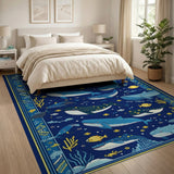 Whimsical Whale Ocean Pixel Art Rug