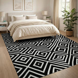 Black and White Bold Black White Geometric Diamond Area Rug