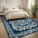 Ornate Navy Blue Mandala Persian Area Rug