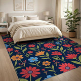 Vibrant Red Orange Daisy Floral Area Rug