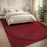 Ornate Red Oval Scroll Border Area Rug