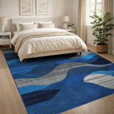 Blue and Teal Layered Blue Waves Abstract Area Rug