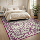 Purple Purple Ornate Floral Border Area Rug