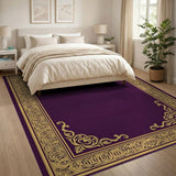 Elegant Purple Area Rug with Gold Ornate Border