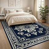 Navy Baroque Floral Medallion Rug