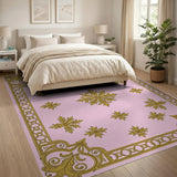 Elegant Pink Gold Ornate Area Rug