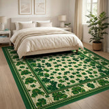 Green Floral Vintage Green Shamrock Clover Area Rug