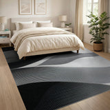 Geometric Modern Black and White Abstract Wavy Lines Black White Area Rug