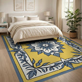 Yellow Blue Floral Medallion Area Rug