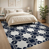 Navy Blue Geometric Framed Squares Rug