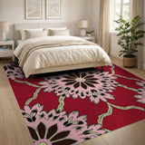 Red Pink Floral Damask Area Rug