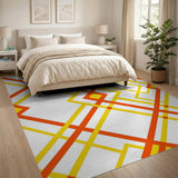 Vibrant Yellow Red Geometric Crosshatch Rug