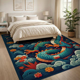 Majestic Teal Dragon Multi-Color Area Rug