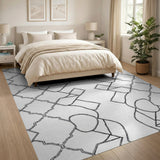 Intricate Black White Geometric Trellis Rug