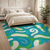 Blue and Teal Teal Abstract Organic Wave Area Rug