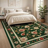 Elegant Green Peony Floral Area Rug