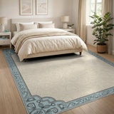 Teal Ornate Border Cream Paisley Rug