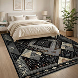 Black and White Bold Black Geometric Tribal Area Rug