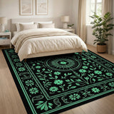 Blue and Teal Teal Floral Medallion Persian Area Rug