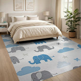 Adorable Gray Elephant Clouds Stars Nursery Rug