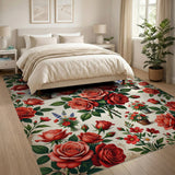 Red Vintage Red Roses Floral Area Rug