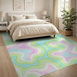 Swirling Teal Green Pink Abstract Area Rug