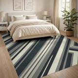 Diagonal Black White Stripe Geometric Area Rug