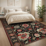 Traditional Persian Red Red Floral Persian Area Rug on Black