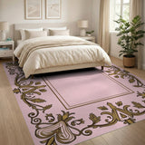 Pink Pink Gold Ornate Floral Border Rug