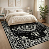 Traditional Persian Mandala Ornate Black White Persian Mandala Rug