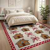 Festive Gingerbread Houses Red Bows Area Rug