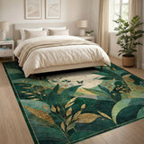 Emerald Green Gold Leaf Moon Butterfly Rug