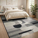 Bold Geometric Black White Abstract Area Rug