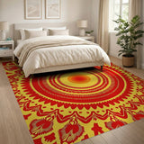 Vibrant Red Mandala Sun Area Rug
