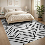 Black and White Geometric Modern Black White Geometric Maze Area Rug