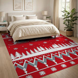 Festive Red Reindeer Christmas Area Rug