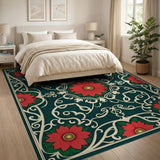 Vintage Poinsettia Floral Area Rug