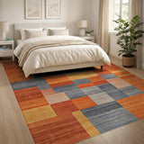 Bold Orange Grey Geometric Area Rug