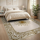 Ornate Gold Sunflower Beige Area Rug
