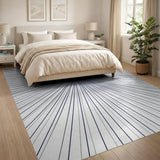 Radiant Navy Blue Sunburst Geometric Area Rug